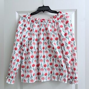 J. Crew White Top with Pink and Green Floral Print